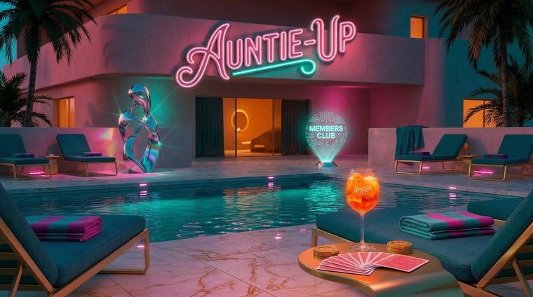 AUNTIE UP — Poolside, after hours
