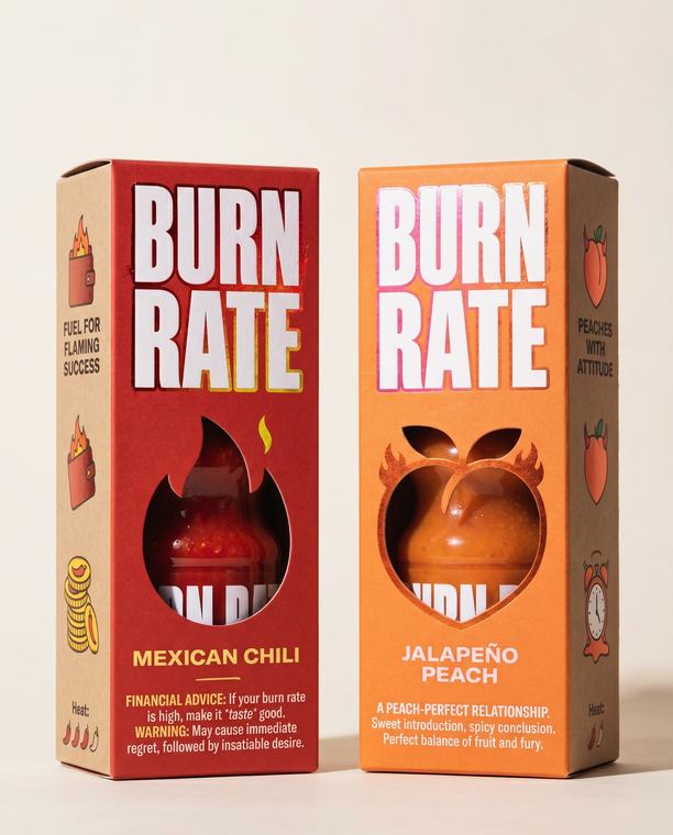 BURN RATE HOT SAUCE — Retail packaging