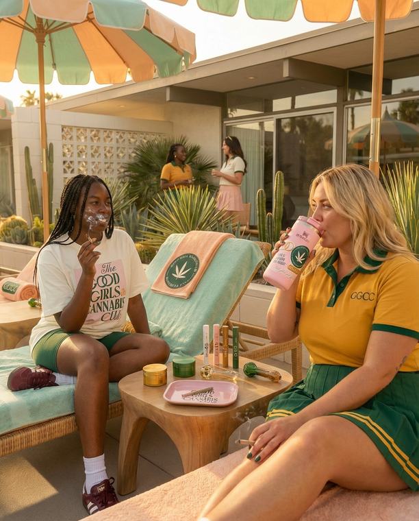 GOOD GIRLS CANNABIS CLUB — The patio, mid-session